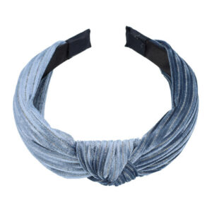 Haarband Diadeem 3cm – Knoop – Velvet Stof & Glitter Zilverdraad – Jeansblauw