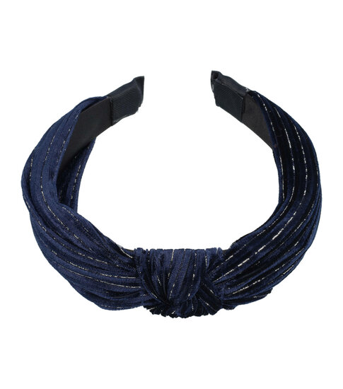 2107033557 Haarband Diadeem 3cm – Knoop – Velvet Stof & Glitter Zilverdraad – Donkerblauw
