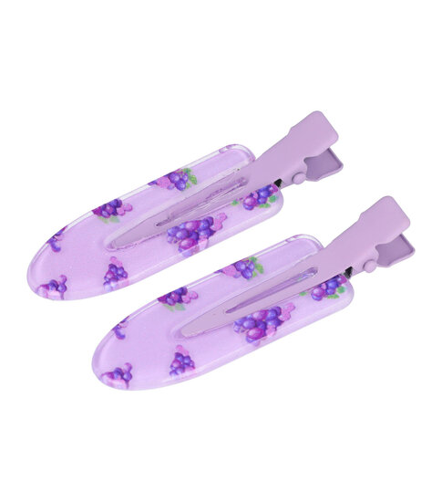 2107727103 Haarspeld Duckklemmen 6cm – Platte Vorm Beautyclips – Druivenprint – Paars – Set van 2