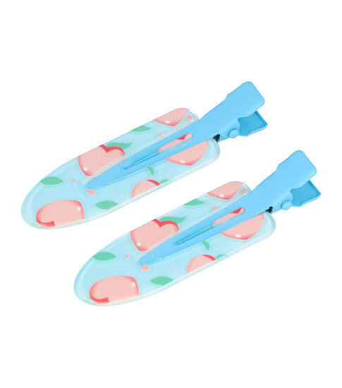 Haarspeld Duckklemmen 6cm – Platte Vorm Beautyclips – Hartjesprint – Roze Blauw – Set van 2