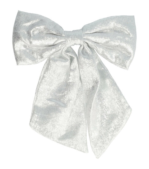 2107729284 Haarspeld Patentspeld Strik 15cm – Glitter Glans Stof – Hand Made – Zilver