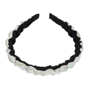 Haarband Diadeem 1,5cm – Gegolfde Vorm – Glitter Steentjes & Gladde Stof – Zwart Zilver