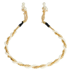 Haarband Diadeem 0,5cm – Parelkralen & Ketting Sliertjes – Metaal – Wit Goud