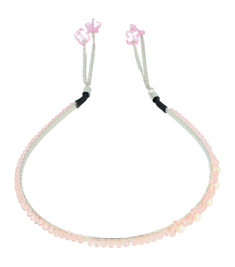 2107980297 Haarband Diadeem 0,5cm – Facetkralen & Ketting Sliertjes – Metaal – Zilver Roze