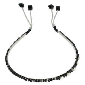 Haarband Diadeem 0,5cm – Facetkralen & Ketting Sliertjes – Metaal – Zilver Zwart