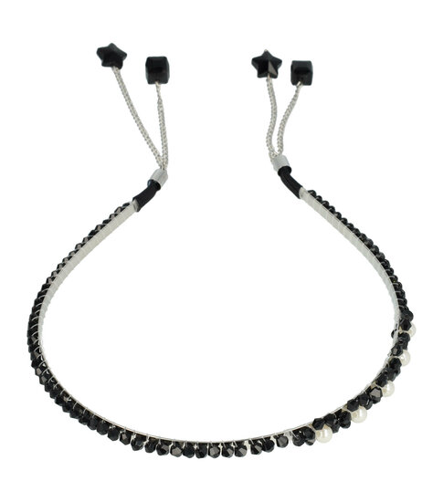 2107980888 Haarband Diadeem 0,5cm – Facetkralen & Ketting Sliertjes – Metaal – Zilver Zwart