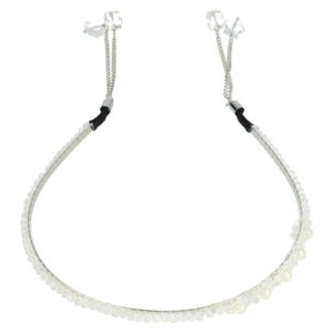 Haarband Diadeem 0,5cm – Facetkralen & Ketting Sliertjes – Metaal – Zilver Wit