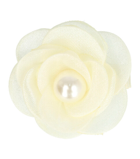 2108228250 Haarspeld Duckklem 5cm – Roos Bloemvorm met Parel – Creme