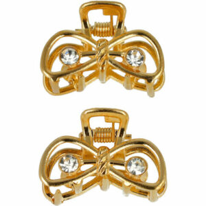 Haarspeld Haarklemmen 2,5cm – Strik Vorm met Steentjes – Metaal – Goud – Set van 2