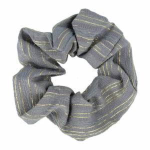 Haarelastiek Scrunchie – Streepprint – Gladde Stof – Goud Grijs