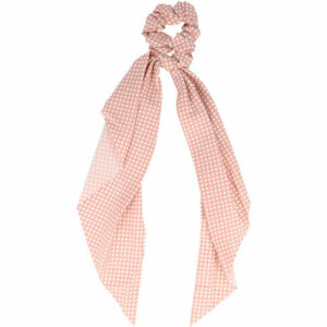 Haarelastiek Scrunchie – Stippenprint – 30cm Linten – Gladde Stof – Wit Roze