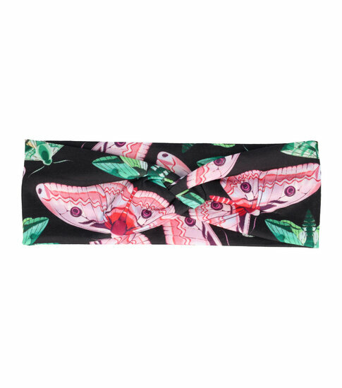2110564134 Haarband Twist 7,5cm – Vlinderprint – Jersey Stof – Groen Roze Zwart