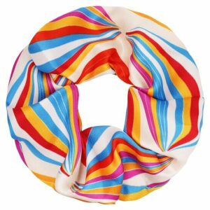 Haarelastiek Scrunchie – Streepprint – Gladde Stof – Creme Blauw Rood