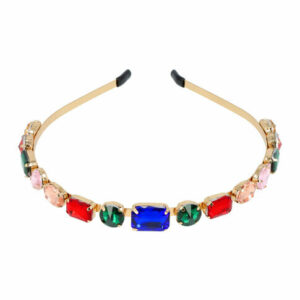 Haarband Diadeem 1,2cm – Facetstenen & Metaal – Felle Kleuren – Multicolor Goud