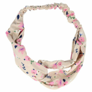 Haarband Twist 3cm – Bloemenprint – Gladde Stof – Beige