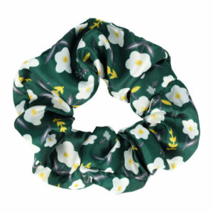Haarelastiek Scrunchie – Bloemenprint – Gladde Stof – Wit Groen