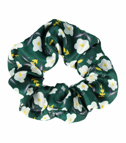 2110564197 Haarelastiek Scrunchie – Bloemenprint – Gladde Stof – Wit Groen