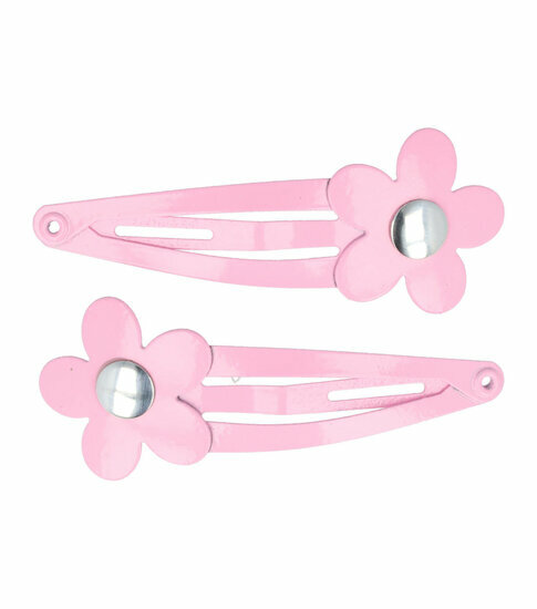 2110564227 Haarspeld Klikklak 4 cm - Bloem Metaal - Roze - Set van 2