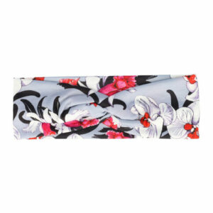 Haarband Twist 8cm – Bloemenprint –Jersey Stof – Grijs