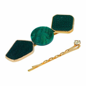 Haarspeld Duckklem en Schuifspeldjes 8cm – Cirkel & Vierkant – Goud Groen – Set van 2