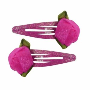 Haarspeld Klikklak 5 cm - Roos Bloem Glitter - Roze - Set van 2