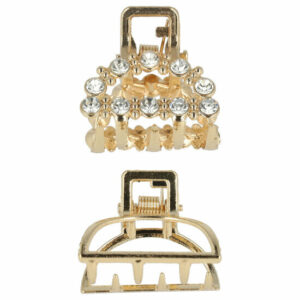 2110566714 Haarspeld Haarklemmen 2,5cm – Halfronde Vorm met Strass Steentjes – Metaal – Goud – Set van 2