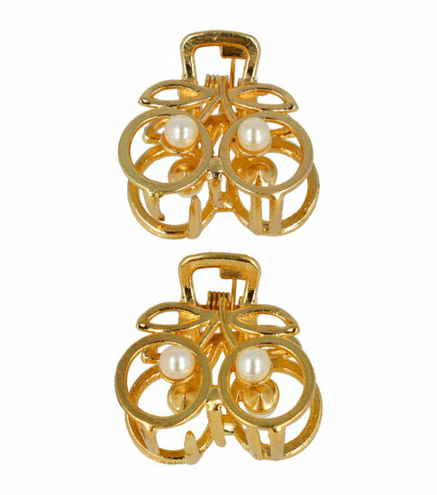 2110566759 Haarspeld Haarklemmen 2,5cm – Kersen Vorm met Pareltjes – Metaal – Goud – Set van 2