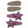 2110569420 Haarspeld Klikklak 5 cm - Ster Glitter Velvet - Roze - Set van 4
