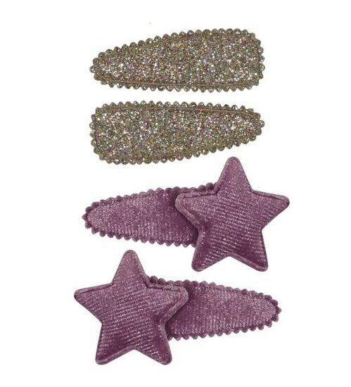 2110569420 Haarspeld Klikklak 5 cm - Ster Glitter Velvet - Roze - Set van 4