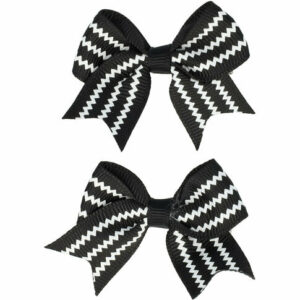 Haarspeld Duckklemmen 5cm – Strikje met Streepprint – Zwart Wit – Set van 2