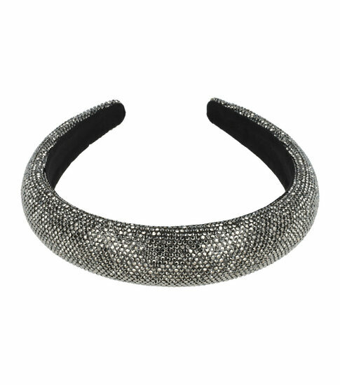 2110569438 Haarband Diadeem 3,5cm – Dik Gevuld – Glitter Stof – Grijs