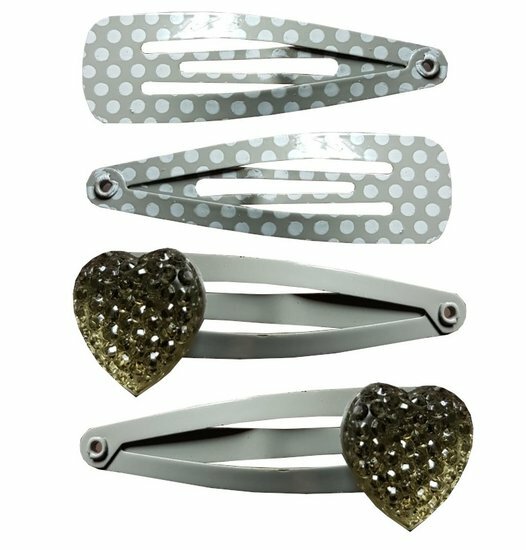2110569480 Haarspeld Klikklak 4 cm – Hart Glitter Stippen – Grijs – Set van 4