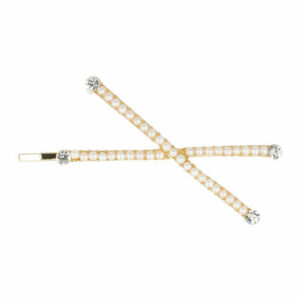 Haarspeld schuifspeldje - Dubbel pareltjes strass 6cm - Goud