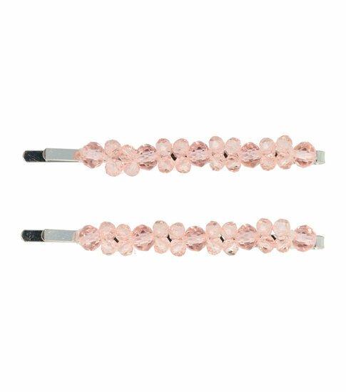 2110569585 Haarspeld schuifspeldjes - Dubbel facet kralen 7cm - Roze - Set van 2