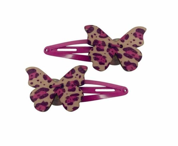 2110571622 Haarspeld Klikklak 4 cm - Vlinder Hout - Roze - Set van 2