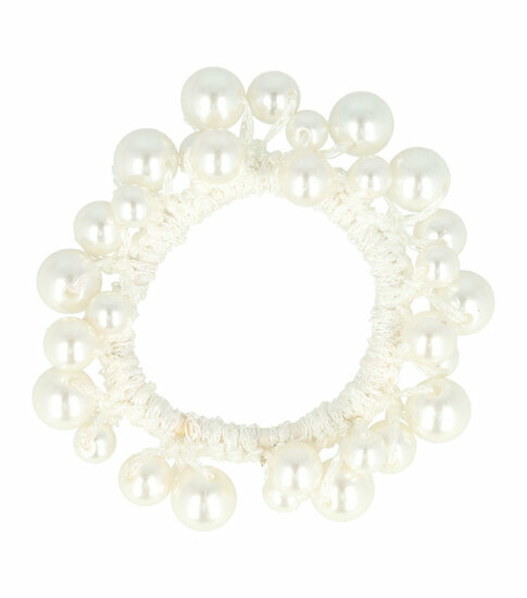 2110571724 Haarelastiek – Bedekt met Grote Parelkralen – Wit
