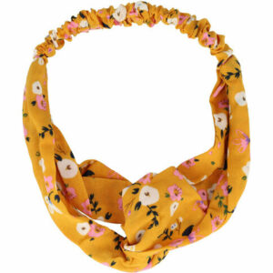 Haarband Twist 3cm – Bloemenprint – Gladde Stof – Geel