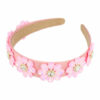 2110571844 Haarband Diadeem 4cm – Bloemvorm met Facetstenen – Gladde Stof – Roze