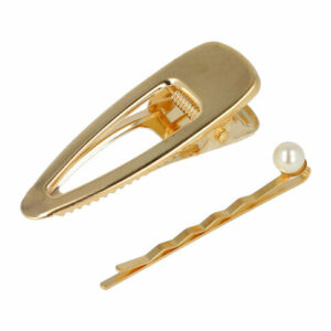 Haarspeld Duckklem en Schuifspeldje 6cm – Open Vorm en Parel – Goud – Set van 2