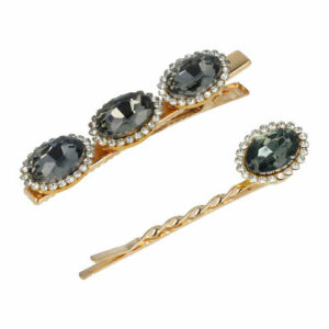 Haarspeld Duckklem en Schuifspeldje 5,5cm – Facet Stenen – Grijs – Set van 2