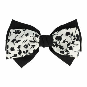 Haarspeld Patentspeld Strik 18cm – Bloemenpatroon Stof –  Wit/Zwart