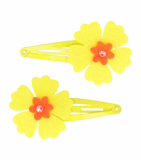 2110579773 Haarspeld Klikklak 5 cm - Bloem Vilt - Geel - Set van 2