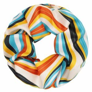 Haarelastiek Scrunchie – Streepprint – Gladde Stof – Creme Blauw Bruin
