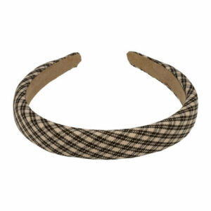Haarband Diadeem 2cm – Dik Gevuld – Ruitprint Stof – Beige Bruin