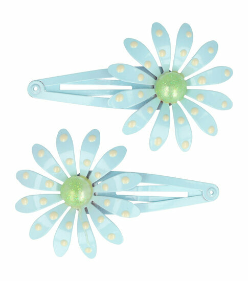 2110579986 Haarspeld Klikklak 7 cm - Bloem Metaal - Blauw - Set van 2