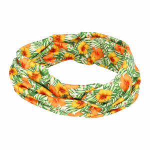 Haarband Twist 11cm – Bloemenprint – Jersey Stof – Oranje Geel Groen