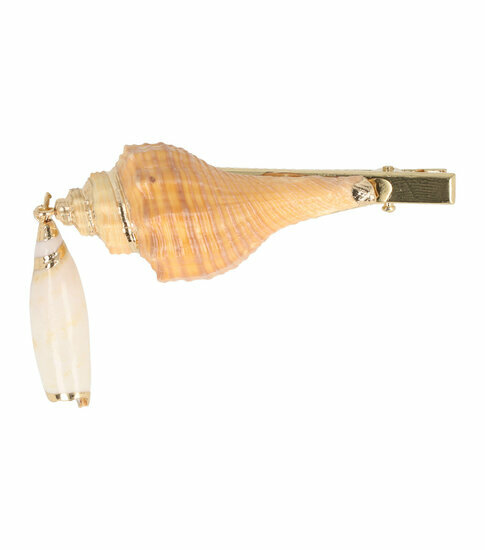 2110581792 Haarspeld Duckklem 8cm – Schelpen met Hanger – Goud Creme Bruin