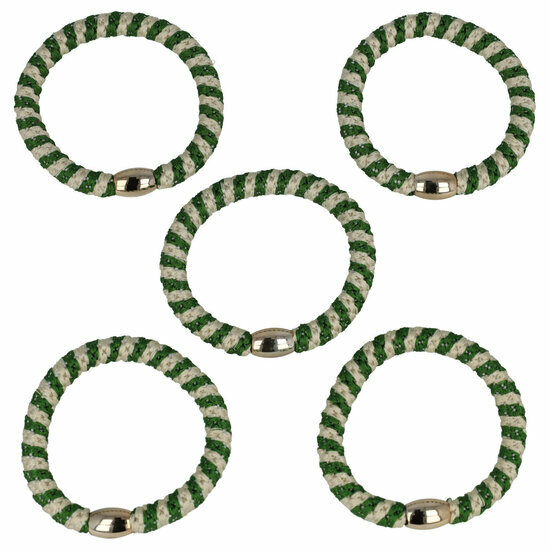 2110581876 Haarelastieken basic - Hair Tie streep patroon - Groen creme – Set van 6