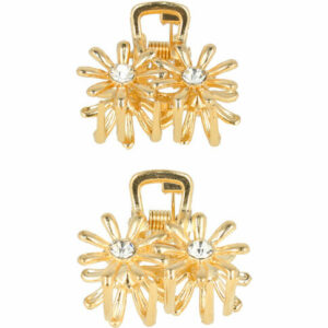 Haarspeld Haarklemmen 2,5cm – Bloemenvorm met Steentjes – Metaal – Goud – Set van 2