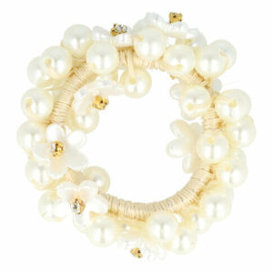 Haarelastiek – Bedekt met Kralen – Rond & Bloemvormig – Strass Steentjes – Wit